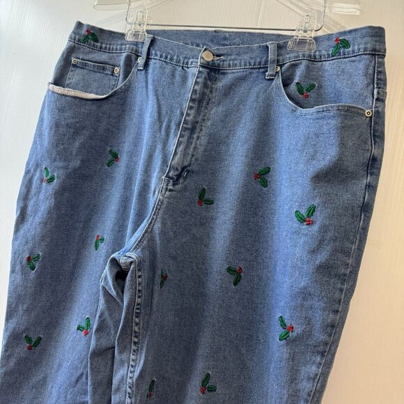 Vintage Quaker Factory Jeans Sz 24W Women’s Cherry Embroidery Print High Rise - Picture 14 of 15